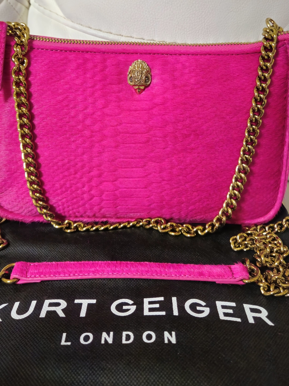 Kurt Geiger London The Kew Fuchsia Leather Bag 2 Straps Dust Bag NWOT